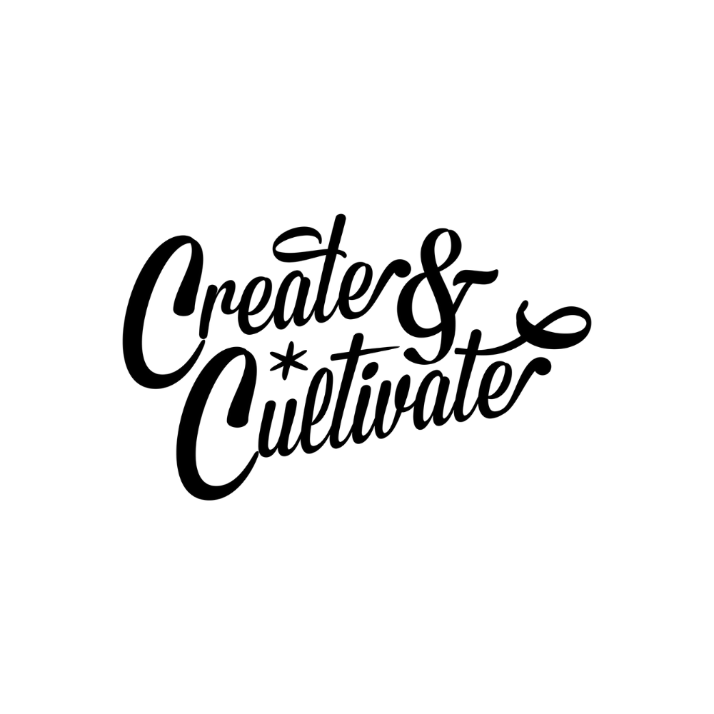 Create & Cultivate logo in elegant black script font on a white background.