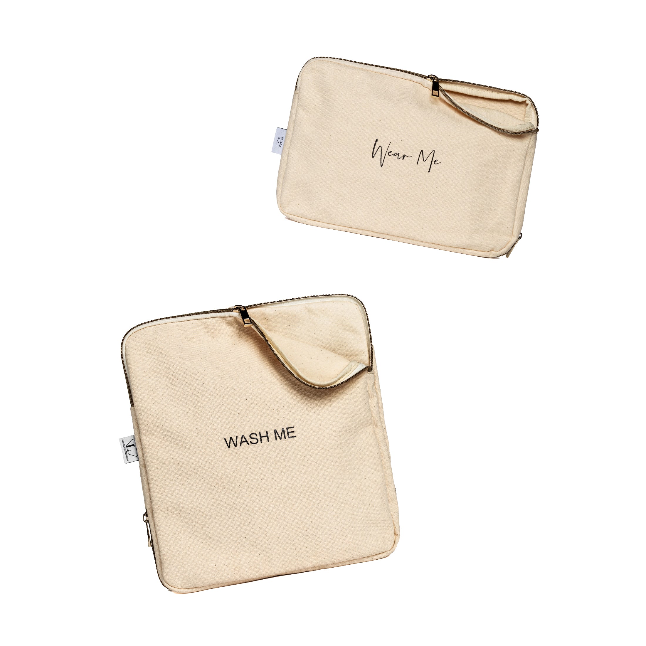 Two-sided travel laundry bag bundle with labeled sections for clean and dirty clothes, perfect for organizing weekend and extended trips.