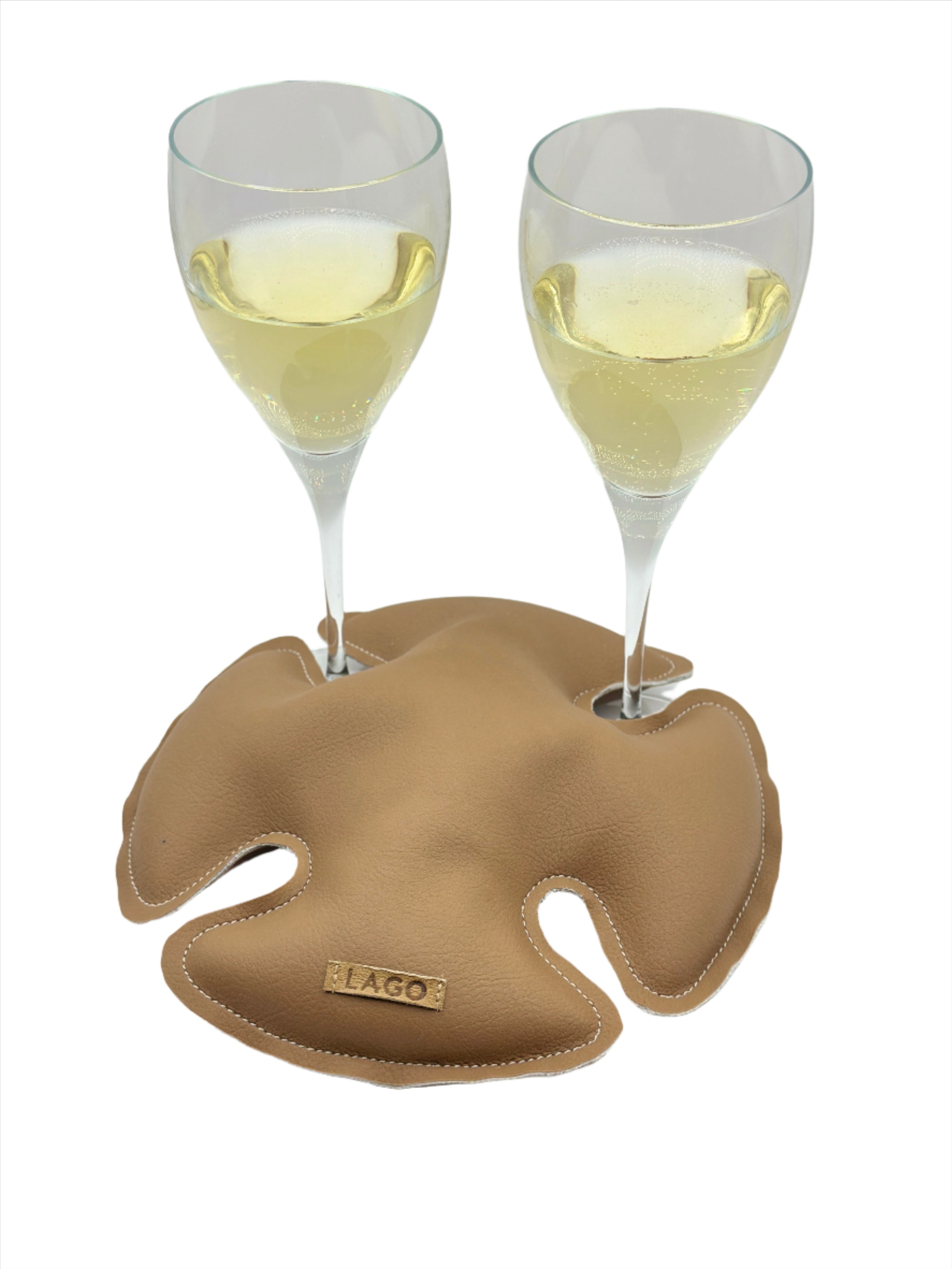 2 wine glasses secured with Classic Desert LAGO, the premium stabilizer.
