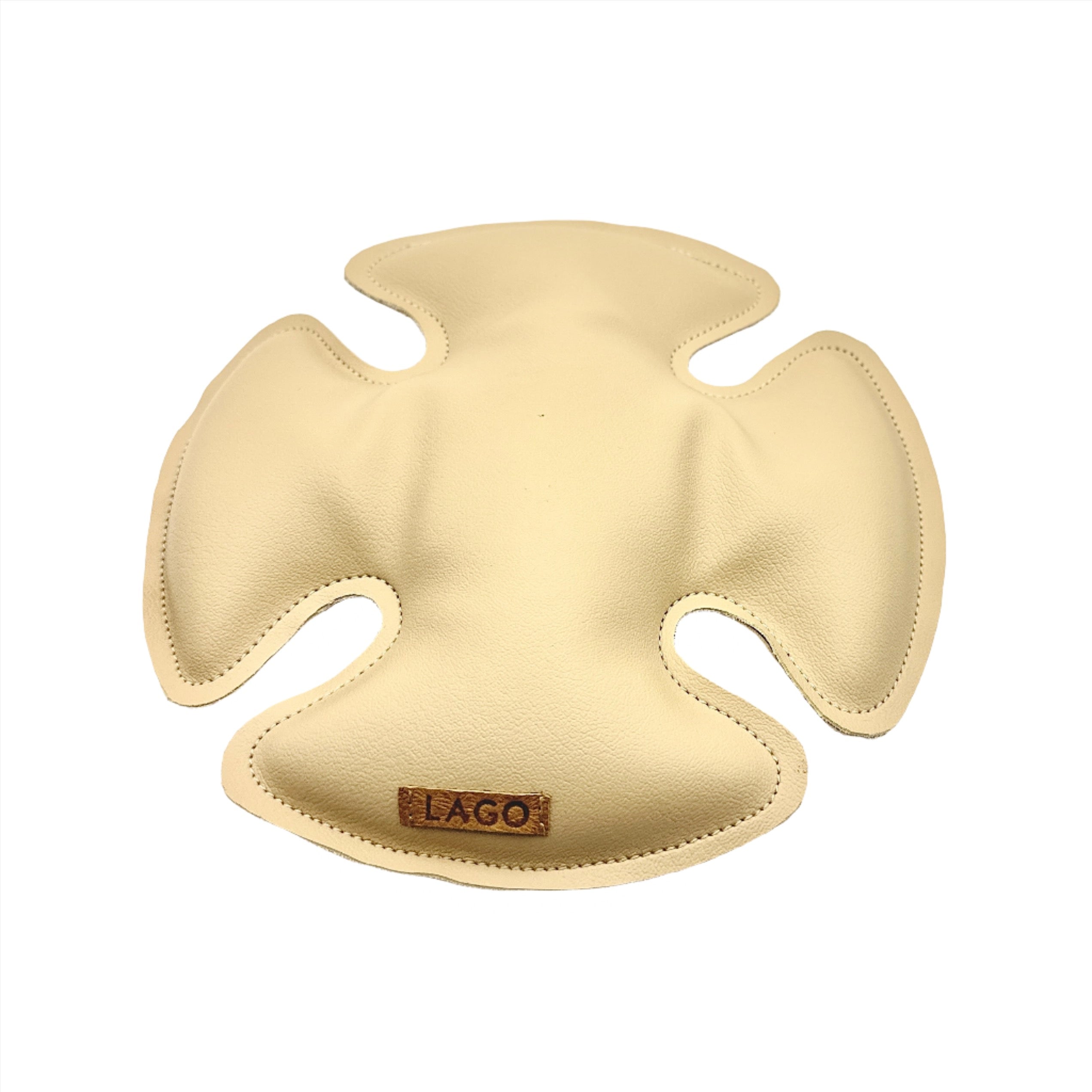Beige Lago 'Sand Dollar' Wine Holder designed to keep wine glasses stable during outdoor activities like picnics and BBQs
