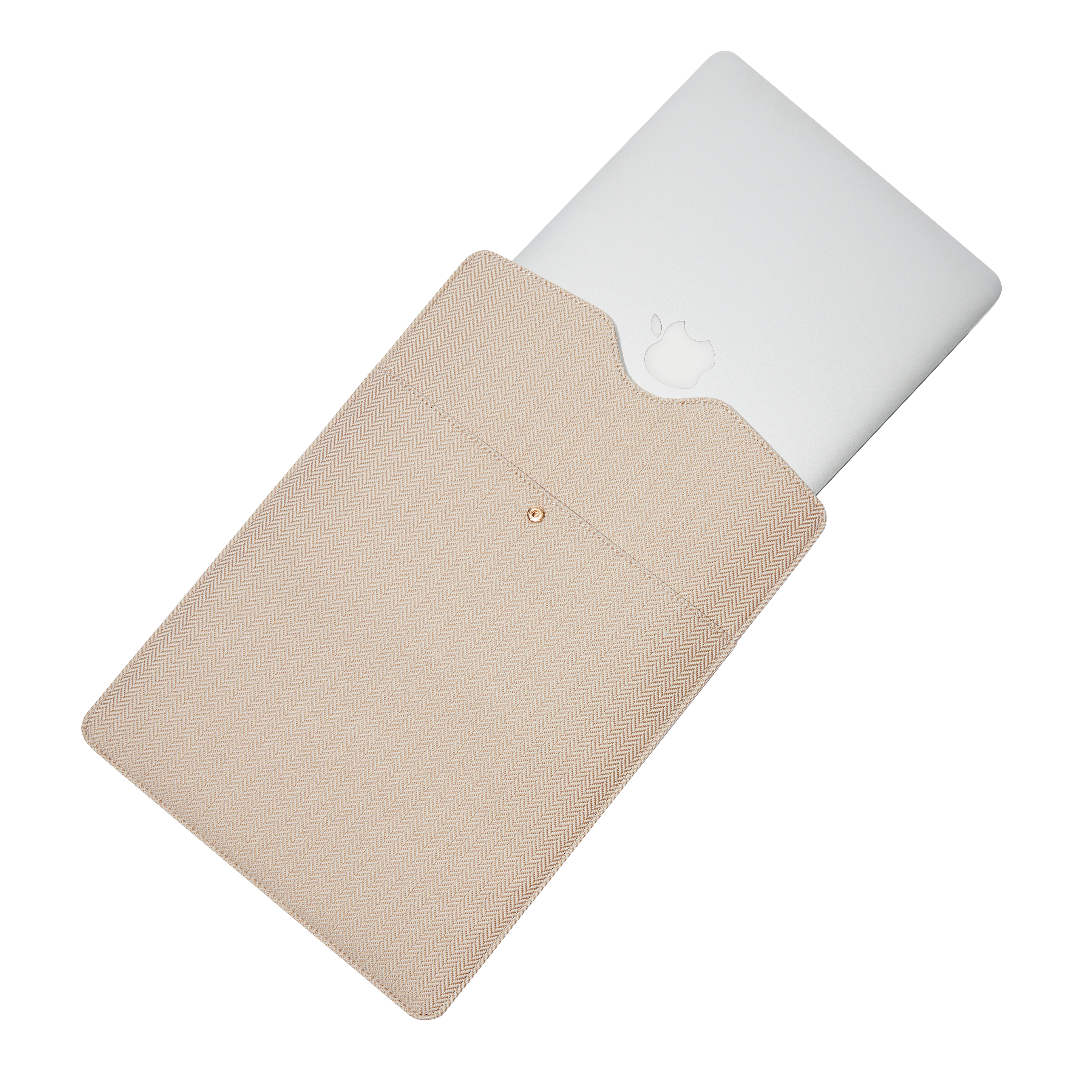 Beige Laptop Clutch by Lindsay Albanese in collaboration with fabfitfun and a laptop.
