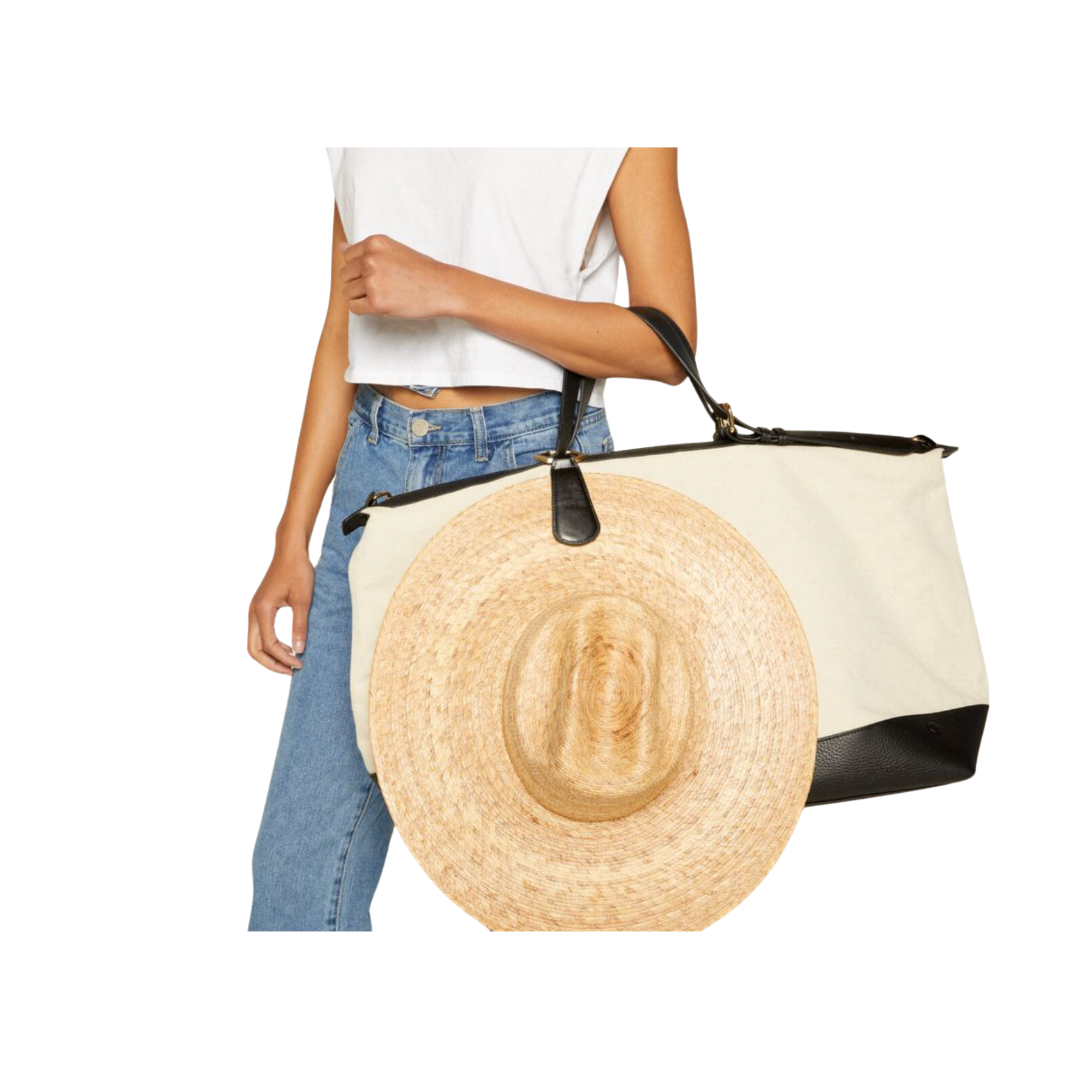 magnetic TOPTOTE Hat Clip in black with gold clasp attached to luggage designed for securely carrying hats hands-free
