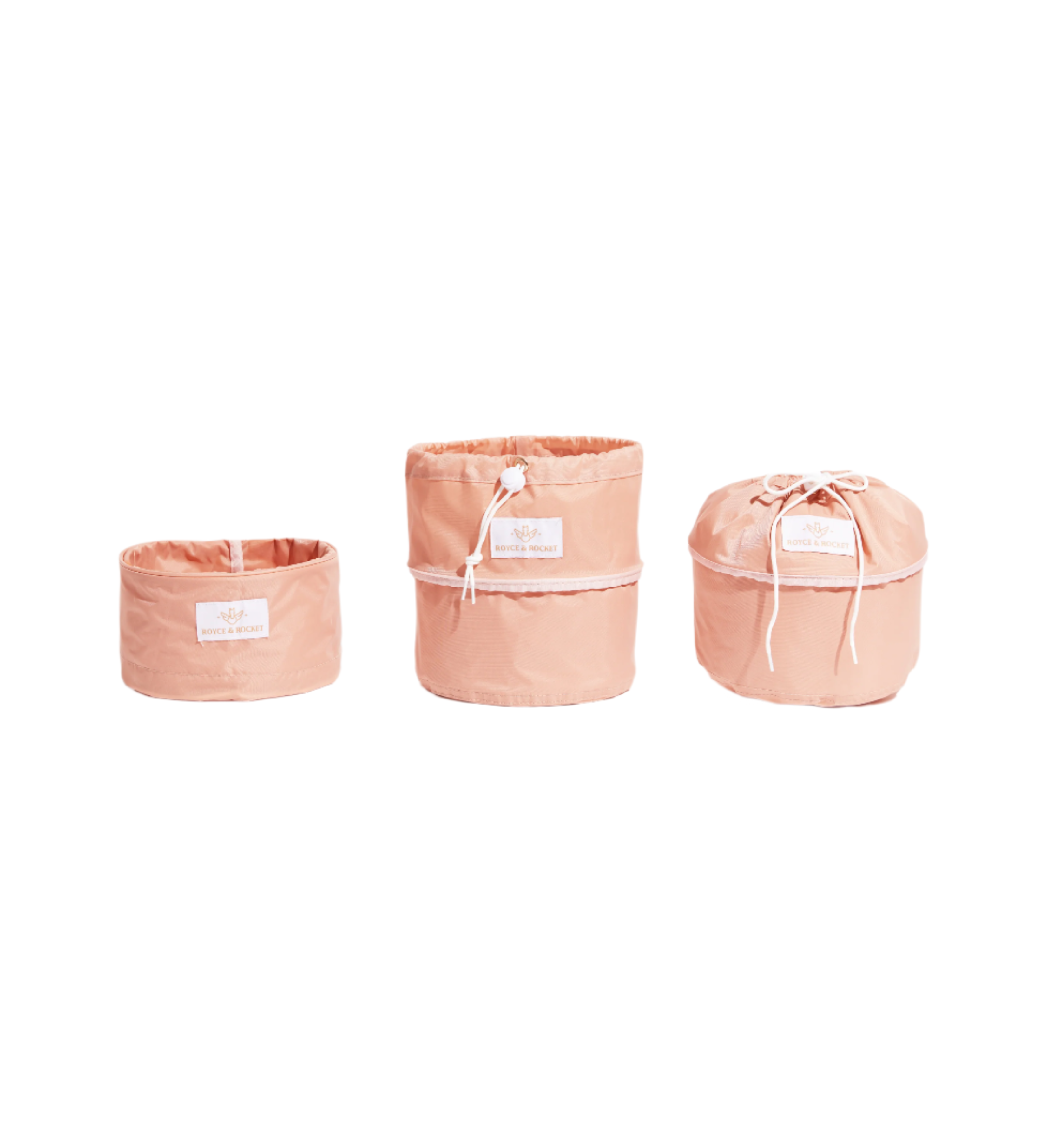 3 Cloud Pink travel organizers opened 3 different ways.