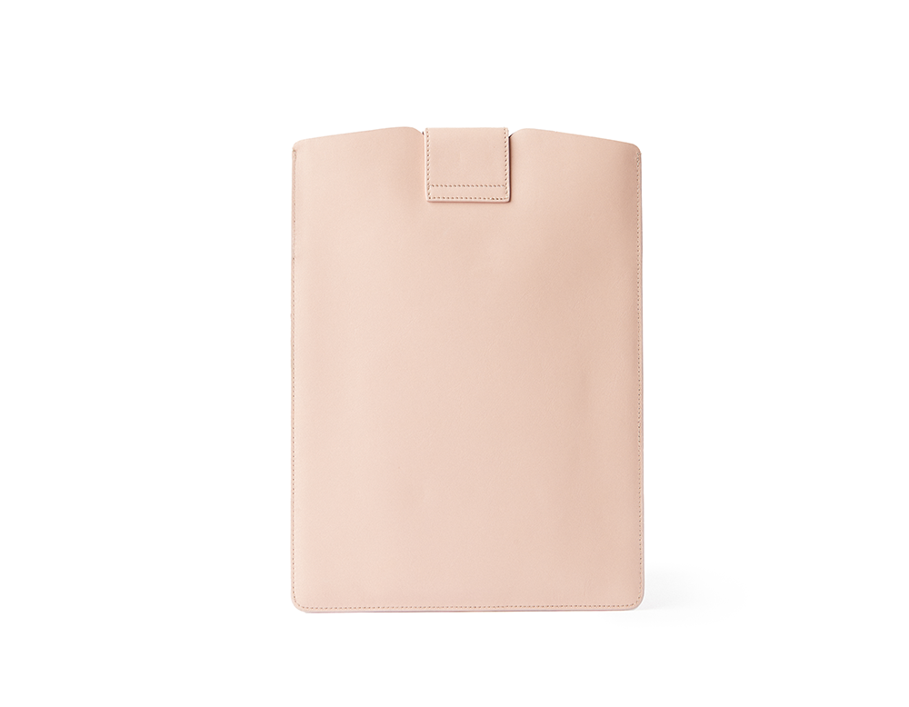 Sleek genuine leather laptop clutch with discreet front pocket and slim fit design for on-the-go protection and essentials storage