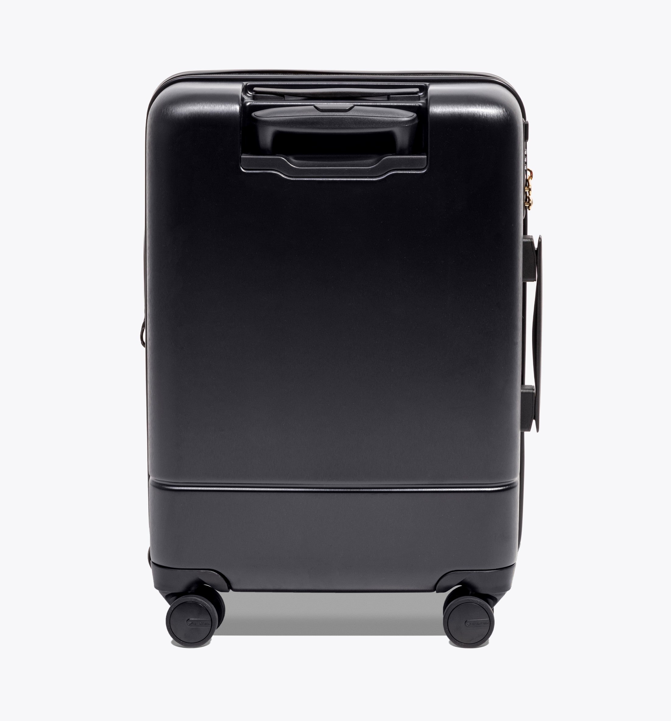 Castle Carry-On Expandable Black suitcase with wheels for organized travel.