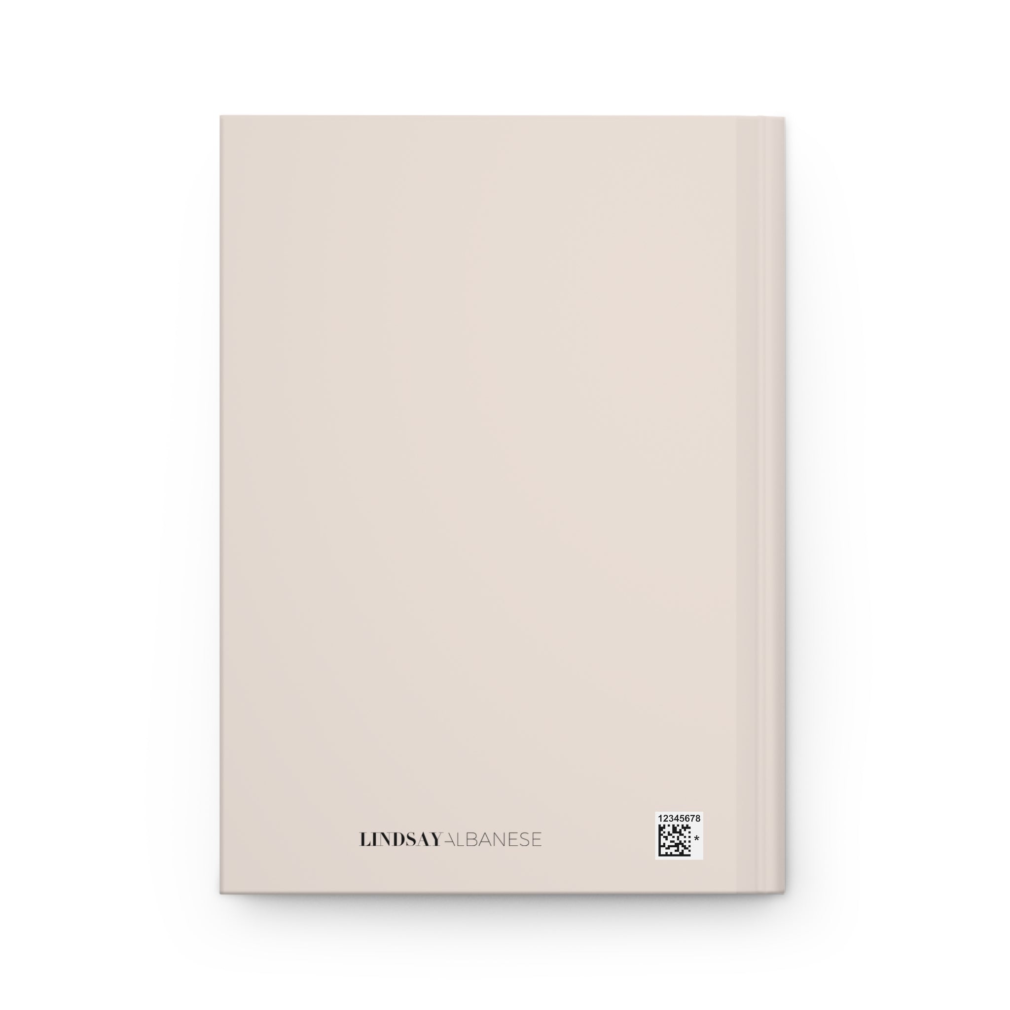 Beige hardcover journal with "Lindsay Albanese" logo, perfect for capturing big ideas and inspiring creativity.