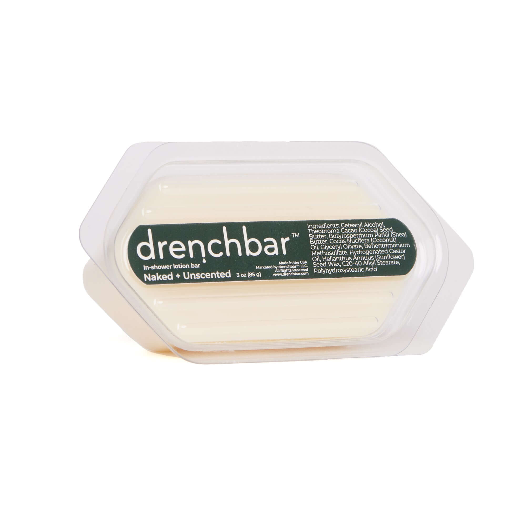 drenchbar unscented in-shower lotion bar to moisturize skin in the shower without using lotion