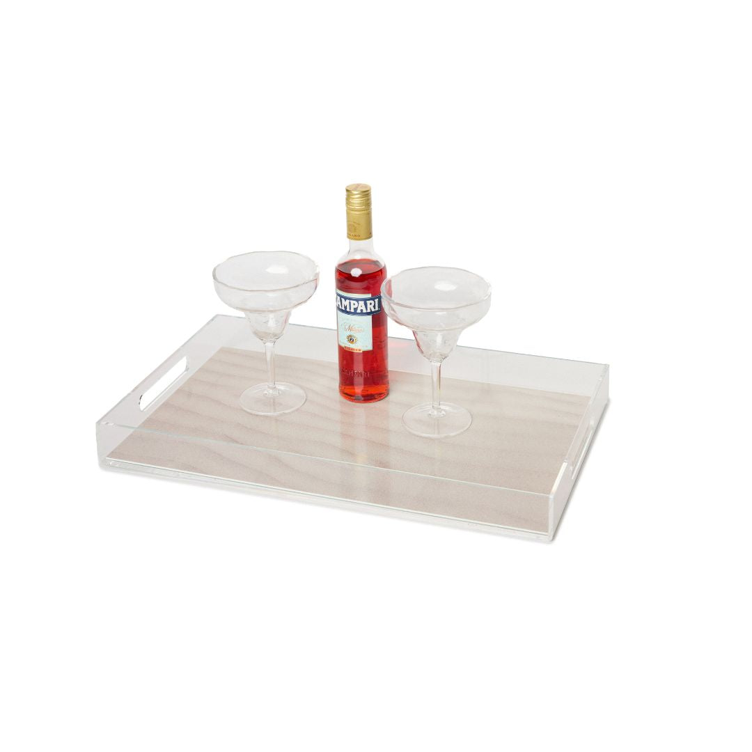 Statement Home clear acrylic serving tray with insert and glasses and drink