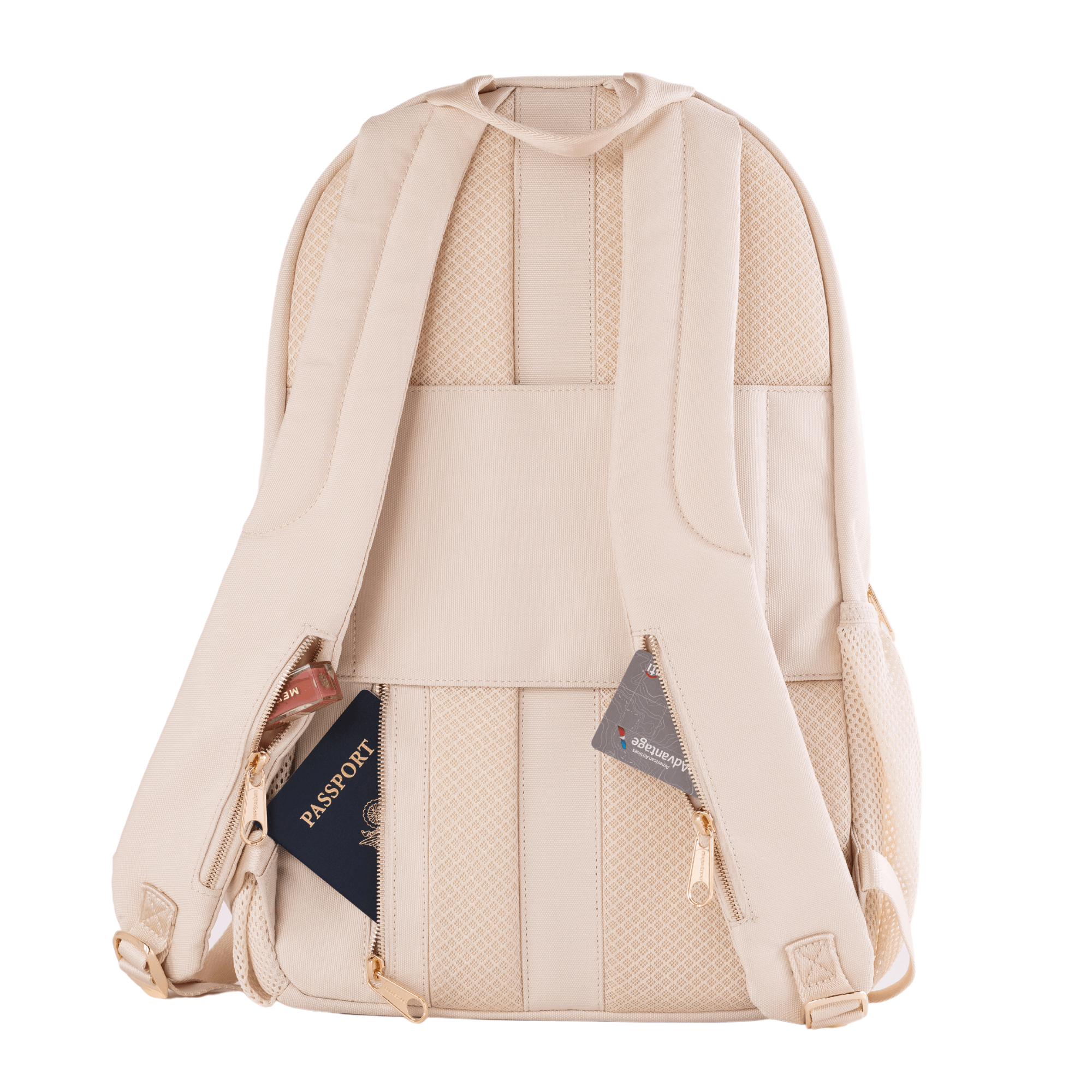 August Noa travel backpack in cream. Back view.