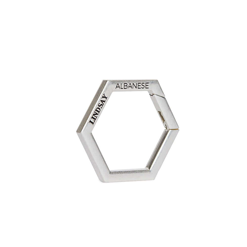 silver hexagon carabiner for TOPTOTE by  Lindsay Albanese