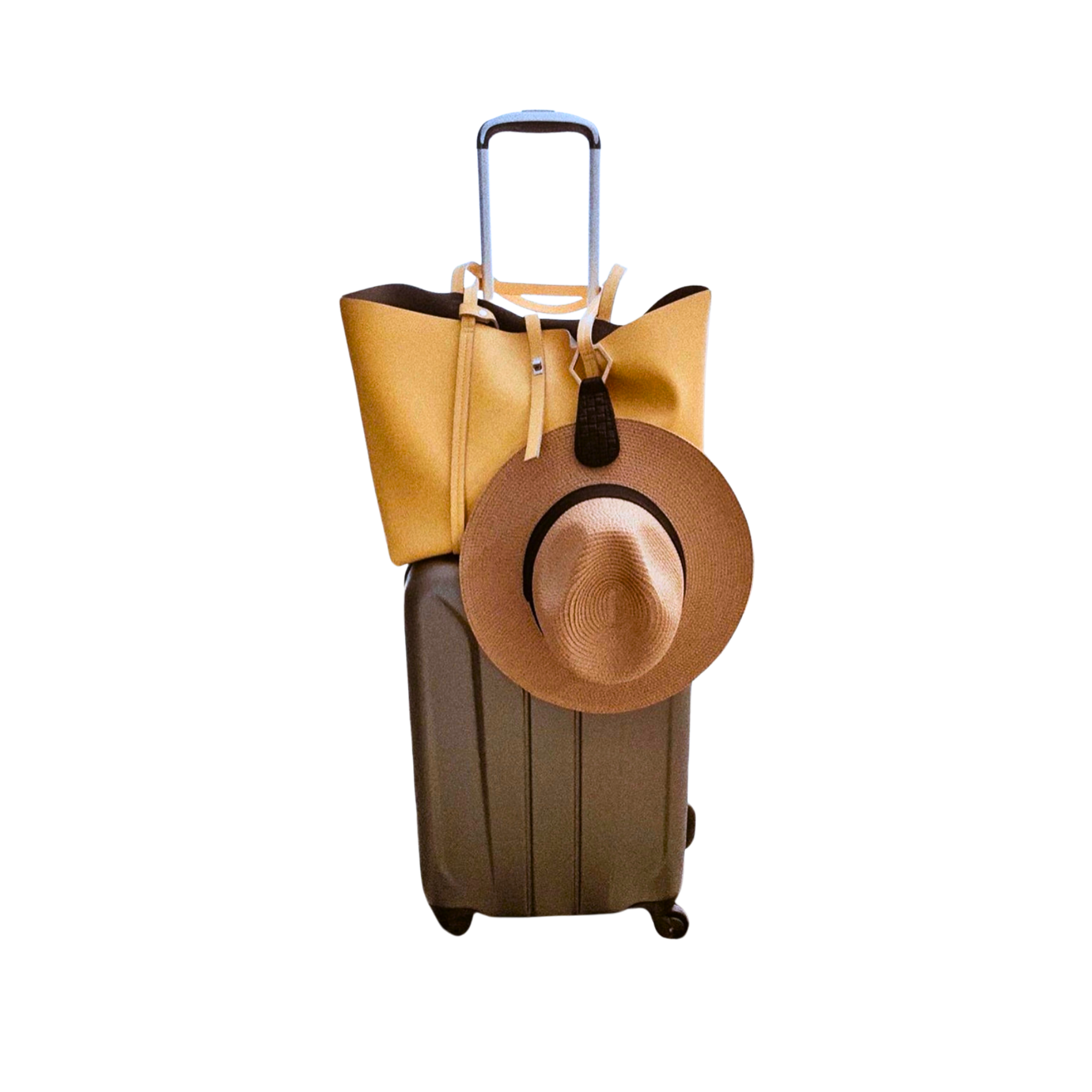 The Drop TOPTOTE magnetic Hat Clip in black with gold clasp, designed for securely carrying hats hands-free while traveling.